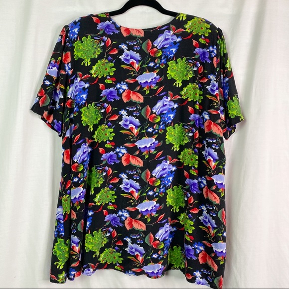 Vintage 80’s Black Bright Floral Print Swing Button Down Top XXL - Picture 4 of 7
